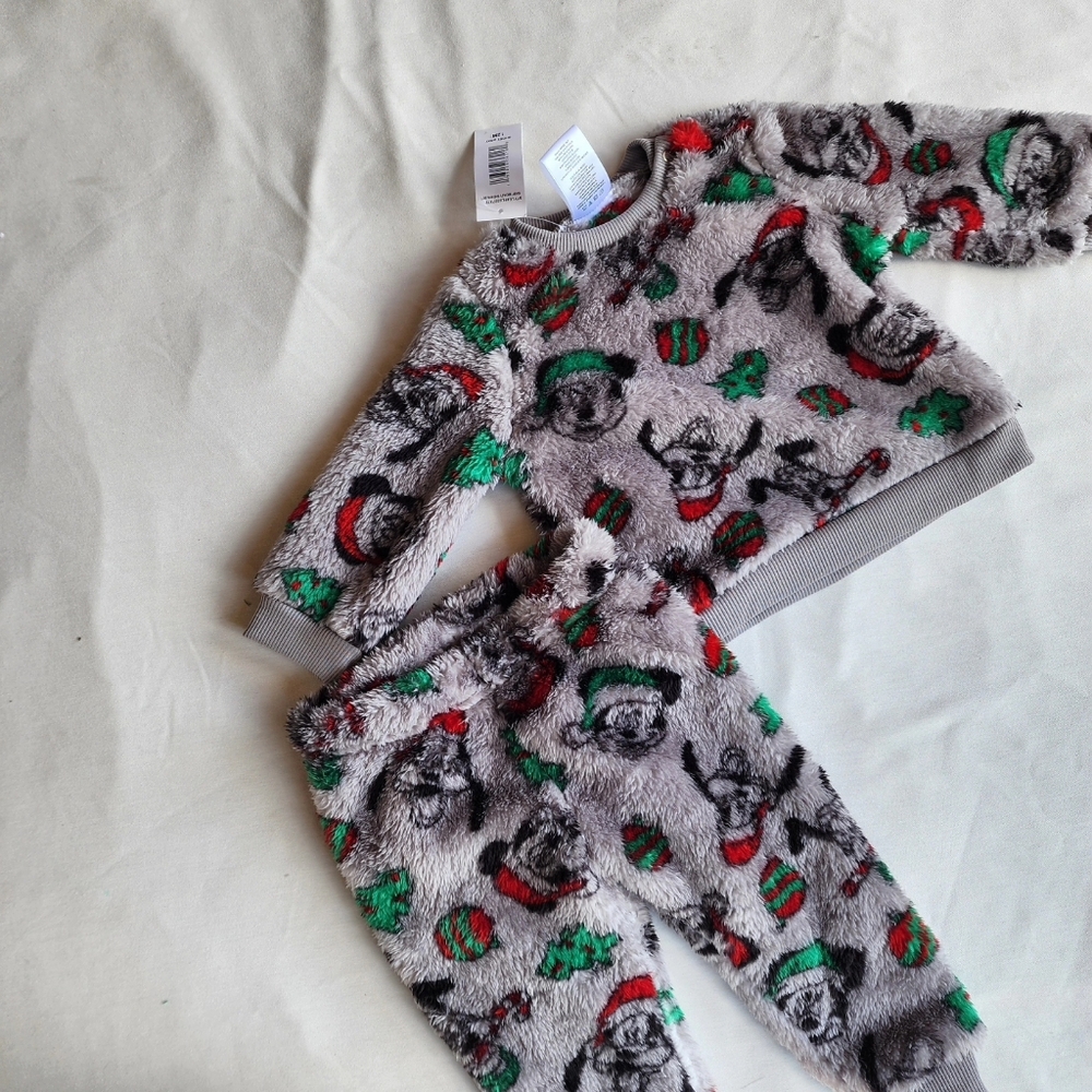 Mickey Mouse Baby Christmas Faux Sherpa Top and Joggers Set, 2-Piece